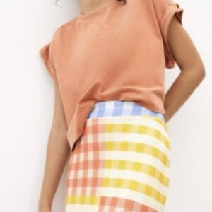 Farm Rio x Anthropologie Knit Mini Skirt, multi-coloured plaid skirt Size XS